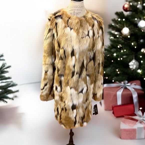 KARL LAGERFELD PARIS Women's Faux Fur Collarless Coat - XL - NWT - Picture 1 of 6